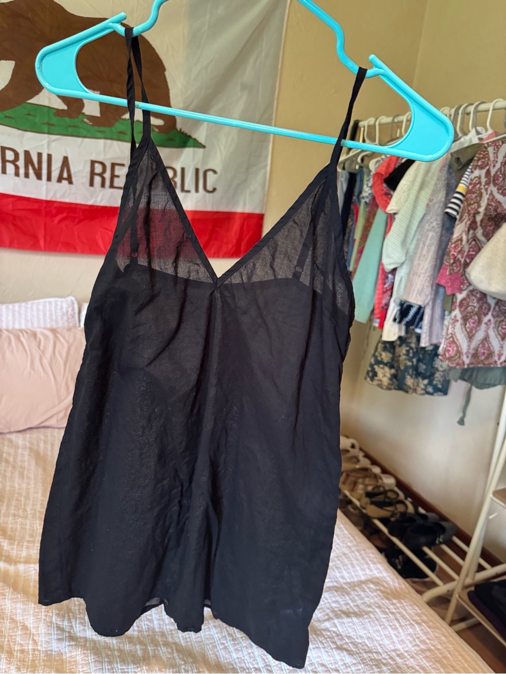 Free People Women’s Sheer V-Neck Black Mini Dress or Tank Top